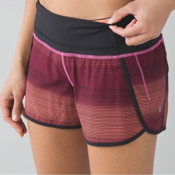 Lululemon | Run Times Shorts Radiant Pink Paradise Black Running Active Size 8 - Picture 1 of 9